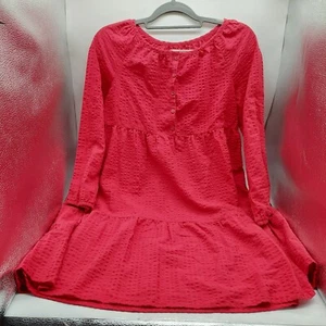 Old Navy Damen Langarm Midikleid Seersucker rot Swing Kleid Gr. 18 - Bild 1 von 10