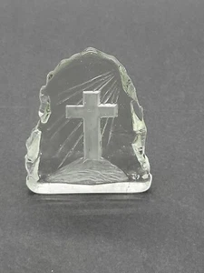 Cross Glass Clear Frosted paperweight  biblical Christian Green Tint - Picture 1 of 5