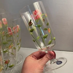 8 NWT Block Vintage Rose Hand Painted Floral Iced Tea Glasses - Picture 1 of 11