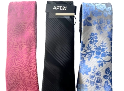 Corbata para hombre APT 9 3 piezas flaca negra sólida, hojas rosadas y azul floral 58x2,75" Foto 1 de 4