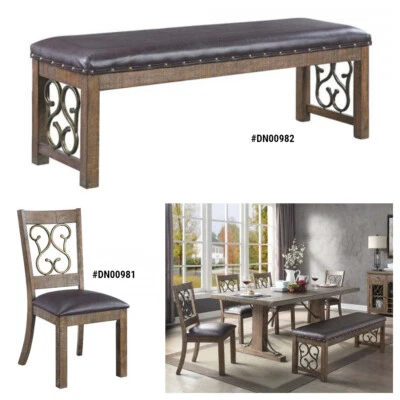 ACME Raphaela Weathered Cherry Frame & Black PU Finish Bench / 38"H Side Chair - Image 1 of 2