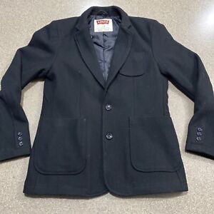 Mens Large Levis Strauss Suit Black Wool Lined Blazer Coat Action