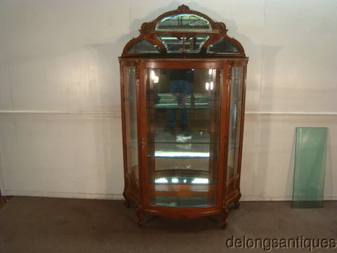 53008:Beautiful Golden Quartersawn Oak French Victorian 1800's China Cabinet Cover