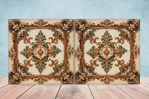 Azulejos de pared de cerámica victoriana - Juego de 2 azulejos de cerámica para salpicadero de cocina para baño - Imagen 1 de 3