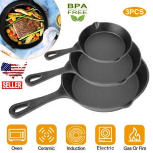 Pre-Seasoned Cast Iron Skillet Set 3-Piece - 6 , 8 and 10 Inches Utopia Kitchen - Picture 1 of 24
