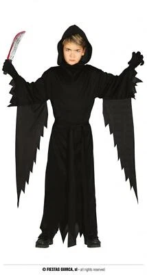 GUIRCA COSTUME ASSASSINO NERO CARNEVALE VESTITO BAMBINO DARK KNIFE HALLOWEEN TUNICA