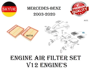 Engine Air Filter Set For Mercedes CL600,CL65,G65,S600,S65,SL600,SL65,Maybach600 - Picture 1 of 5