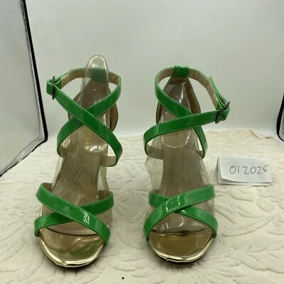 loslandifen💗Sexy Lime Green & Gold Double Criss Cross 4.25" Hi Heel Shoes💗Sz 6 - Image 1 of 4