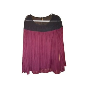 Torrid Size 2 Black Lace & Burgandy Pleated Long Sleeve Blouse Romantic Career - Picture 1 of 4