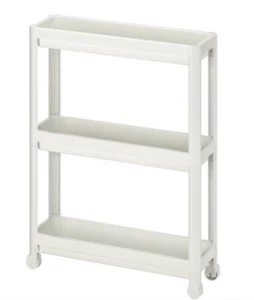 IKEA VESKEN Utility Cart White With Wheels 21" x 7" x 28 " Part 004.712.22 - Picture 1 of 10