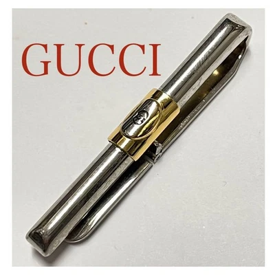 GUCCI Auténtico Enclavamiento G Logo Corbata Clip Barra Pin Dorado × Plata Color Sin Caja Foto 1 de 4