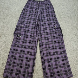 Minga London US 4 Harlow Plaid Purple Cargo Pants Trousers Wide Leg - Picture 1 of 9