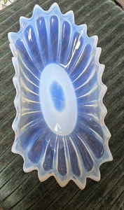 Vintage Oblong Bowl Blue Opalescent Glass Centerpiece 13"x6 1/2" From The 50's - Picture 1 of 6