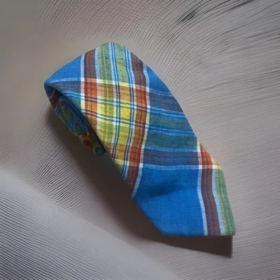 Tommy Hilfiger Blue Plaid 100% Cotton Men's Tie - Image 1 of 4