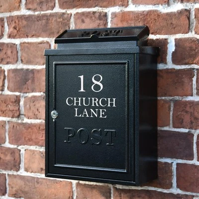 Personalised Black "Oxford" Large Wall Mounted Lockable Post Box Mailbox - Image 1 of 4