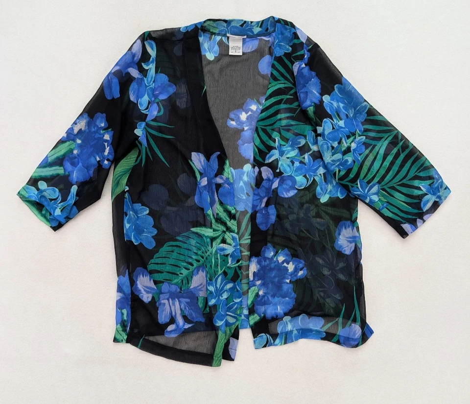 Blusa transparente BonWorth para mujer talla S negra azul con estampado floral Foto 1 de 4
