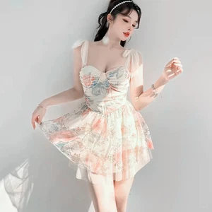 Fairy Damen Einteilig Badeanzug Slip Kleid Bademode Süß Minikleid Strand Band - Bild 1 von 9