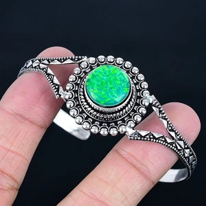 Green Triplet Opal 925 Silver Plated Bracelet/Bangle Adjustable - Picture 1 of 3