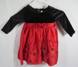 Youngland Rojo y Negro Flor Terciopelo Navidad Fiesta Bebé Vestido 18 Meses - Imagen 1 de 3