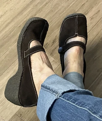 ¡Zapatos para mujer con plataforma Mary Jane de cuero marrón caja amarilla! Talla 8 Foto 1 de 4