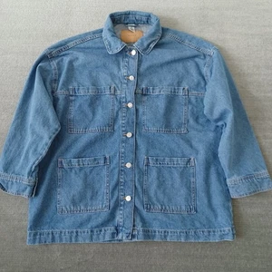 & Denim H&M Giacca Jeans Donna M Blu Chore Oversize Snap Barn Tasche Utility - Foto 1 di 10