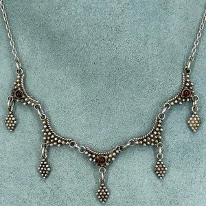 925 Sterling Silber Halskette Granat Blase Tropfen Ethno Halsband verziert 19'' - Bild 1 von 11