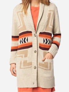 119 Pendleton Women's Medium Harding Shawl Collar LONG Cardigan Cotton Wool - Picture 1 of 8