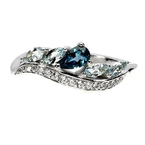 925 Sterling Silver Ring Pear London Blue Topaz 5x3mm Topaz Gemstone Jewelry 7 - Picture 1 of 13