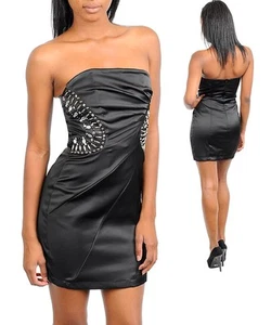 Ladies women Black Cocktail Formal Strapless Dress W/ STONES Size 6 14 NEW - Picture 1 of 1