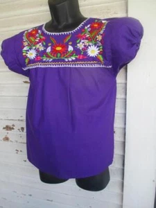 Vintage Mexican Embroidered Women's Purple Top Blouse - Picture 1 of 8
