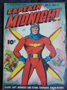 CAPITÁN MEDIANOCHE #8 1943 ¡¡CUBIERTA CLÁSICA DE LA SEGUNDA GUERRA MUNDIAL!! CÓMIC FAWCETT EDAD DE ORO - Imagen 1 de 3