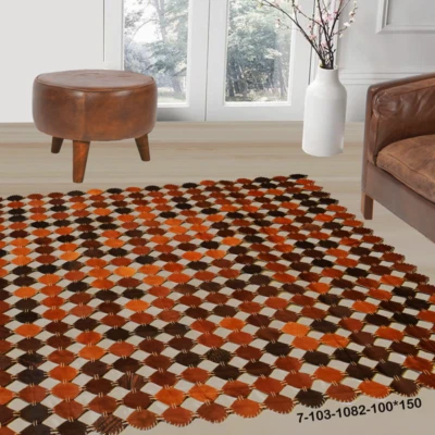 Modern floor rugs patchwork cow leather rug Bohemian new rugs 7-103 - Image 1 of 4