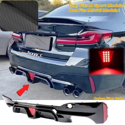 w/ Light Carbon Fiber Look For BMW G30 G31 530i 540i M Sport 17-23 Rear Diffuser Foto 1 de 4