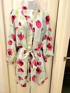 Accappatoio kimono Int'l Concept con fascia chiffon verde trasparente rosa floreale donna grande - Foto 1 di 7