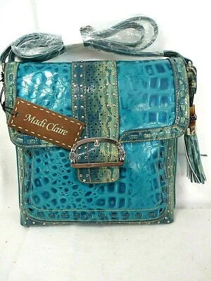 Bandolera Madi Claire Turquesa "Keira" Croco Cuero Repujado Borla Grande Nueva con Etiquetas Foto 1 de 4