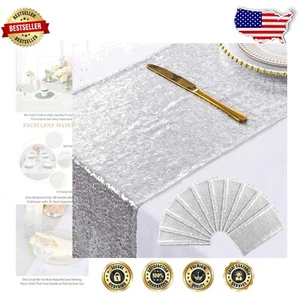 Elegantly Crafted Silver Sequin Table Runners - 12x72 Inch for Any Celebration - Picture 1 of 9