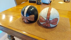 Matching large Pair of marble & brass sphere-shaped trinket jewelry boxes - Picture 1 of 11