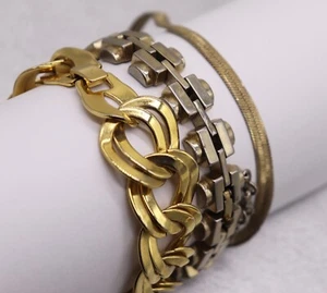 Lot 3 Vintage Bracelets Gold Tone Costume Jewelry including 1 Marked "Monet" - Picture 1 of 10