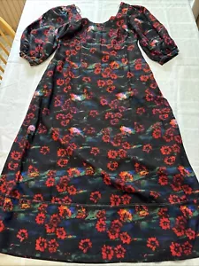 RACHEL COMEY TARGET Red Floral Print Volume 3/4 Sleeve Long Dress W Pockets Sz 0 - Picture 1 of 6