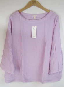 $188 Eileen Fisher Plus 2X Top in cotone con frange di garza morbida NUOVO - Foto 1 di 4