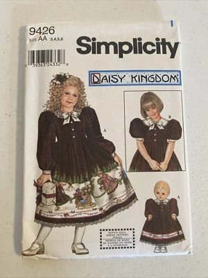 Simplicity #9426 Pattern Daisy Kingdom Girls Border Print Dress & Doll Dress 3-6 - Image 1 of 4