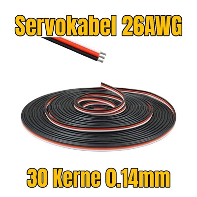 ✅ 5m 500cm Servokabel Litze 26AWG 30 Kerne 0,14mm² Schwarz Rot Weiß 3 Adrig RC ✅ - Bild 1 von 4
