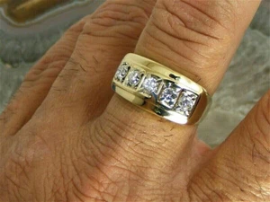 3Ct Round Cut Real Moissanite Men's Wedding Band Ring 14k Yellow Gold Plated - Picture 1 of 7
