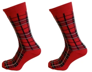 Mens 2 Pair Pack Red Tartan Retro Socks - Picture 1 of 2