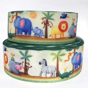 GROSGRAIN RIBBON 5/8", 7/8", 1.5" & 3" Safari Animals Lions Elephants Printed - Picture 1 of 1
