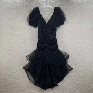 80er Vintage Ballkleid 12 groß schwarz Tüll Fee Goth Edwardian Southern Gothic - Bild 1 von 12