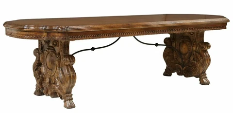 Table, Dining, Large, Ornately Foliate Carved Walnut Apron, 108"L.,! Cover
