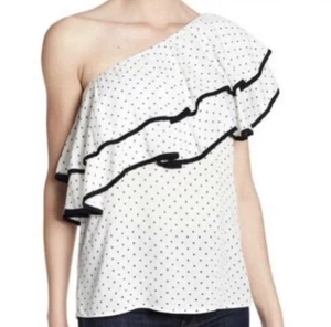 Ro & De Gr. Medium Bluse weiß schwarz gepunktet One Shoulder Rüsche NEU - Bild 1 von 6