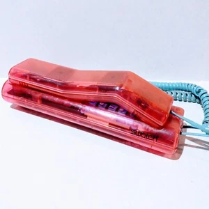 Vtg Swatch Twin Phone-Deluxe Model-Translucent Pink-Blue Cords-80s-Tested/Works - Zdjęcie 1 z 14
