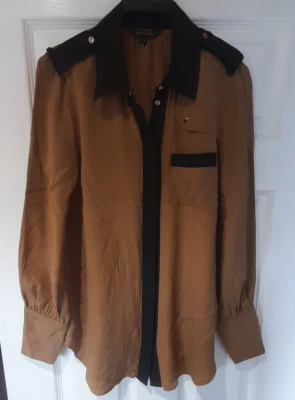 Ted Baker 100% Silk Top/Blouse - Camel/Black - Size 1 / UK Size 8 - Womens - Image 1 of 4
